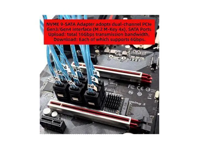 Alt view image 4 of 7 - NGFF NVME M-Key PCI Express M.2 to 9 Ports SATA 3.0 6Gbps Adapter Converter Hard Drive Extension Card 2280 for NAS Computer