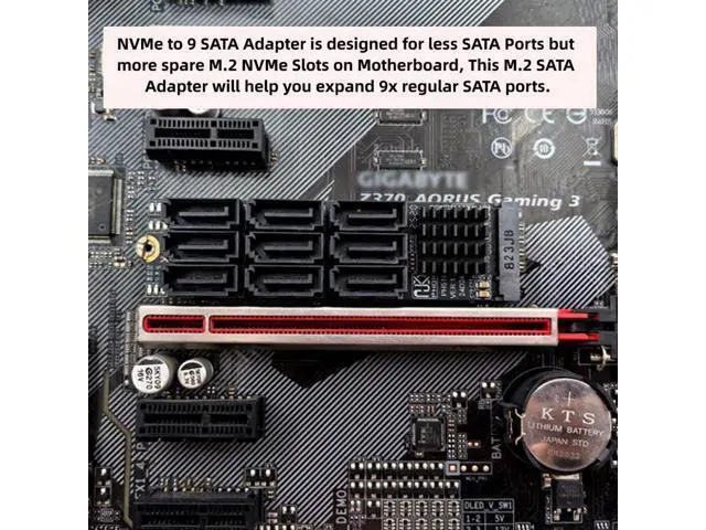 Alt view image 2 of 7 - NGFF NVME M-Key PCI Express M.2 to 9 Ports SATA 3.0 6Gbps Adapter Converter Hard Drive Extension Card 2280 for NAS Computer