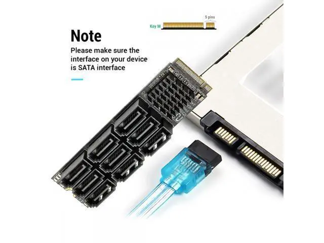 Alt view image 7 of 7 - NGFF NVME M-Key PCI Express M.2 to 9 Ports SATA 3.0 6Gbps Adapter Converter Hard Drive Extension Card 2280 for NAS Computer