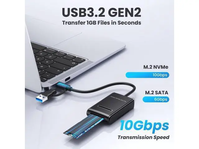 Alt view image 2 of 7 - USB 3.0 USB-C Type-C Type-A to NVME M-key M.2 NGFF SATA SSD Docking Horizontal External Cable Enclosure RTL9210B Chipset