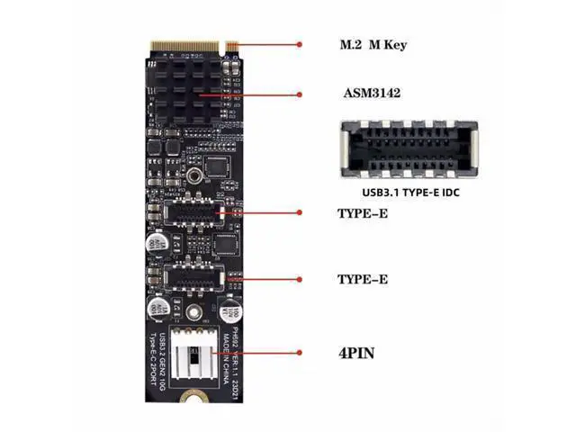 Alt view image 2 of 7 - 10Gbps Dual Type-E USB 3.1 Front Panel Socket to NVME NGFF M-Key Express Card Adapter ASM3142 for Motherboard EP-020-10G