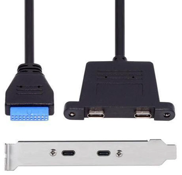 Main image of HKCY USB3.0 Motherboard 19/20Pin to USB-C Type-C Dual Ports Female PCI-E Back Panel 5Gbps Cable
