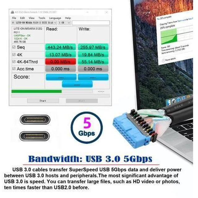 Alt view image 5 of 7 - HKCY USB3.0 Motherboard 19/20Pin to USB-C Type-C Dual Ports Female PCI-E Back Panel 5Gbps Cable