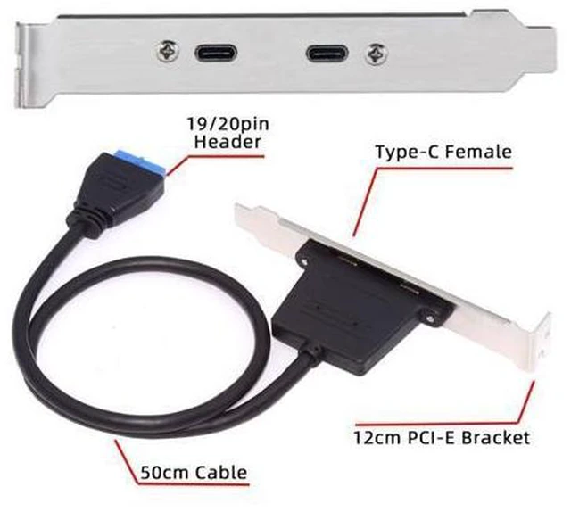 Alt view image 7 of 7 - HKCY USB3.0 Motherboard 19/20Pin to USB-C Type-C Dual Ports Female PCI-E Back Panel 5Gbps Cable