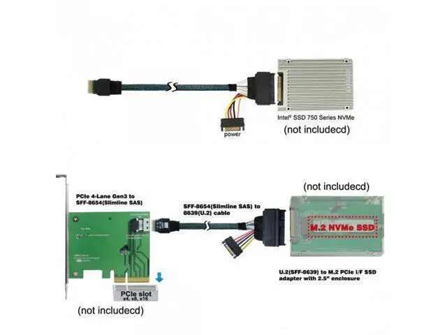 Alt view image 6 of 7 - HKCY SF-104 U.2 U2 SFF-8639 to Slimline SFF-8654 4i NVME PCIe SSD Cable for Mainboard SSD 750 p3600 p3700 M.2