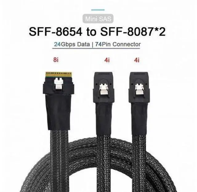 Alt view image 4 of 7 - PCI-E Ultraport Slimline SAS Slim 4.0 SFF-8654 8i 74pin to Dual SFF-8087 Mini SAS Cable PCI-Express SF-029