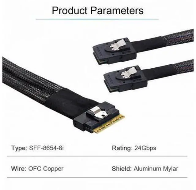 Alt view image 6 of 7 - PCI-E Ultraport Slimline SAS Slim 4.0 SFF-8654 8i 74pin to Dual SFF-8087 Mini SAS Cable PCI-Express SF-029