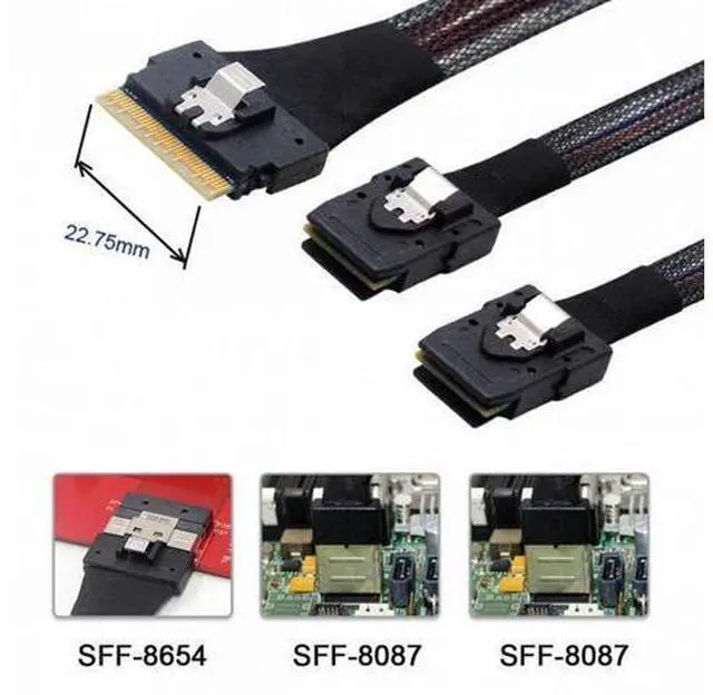 Alt view image 7 of 7 - PCI-E Ultraport Slimline SAS Slim 4.0 SFF-8654 8i 74pin to Dual SFF-8087 Mini SAS Cable PCI-Express SF-029