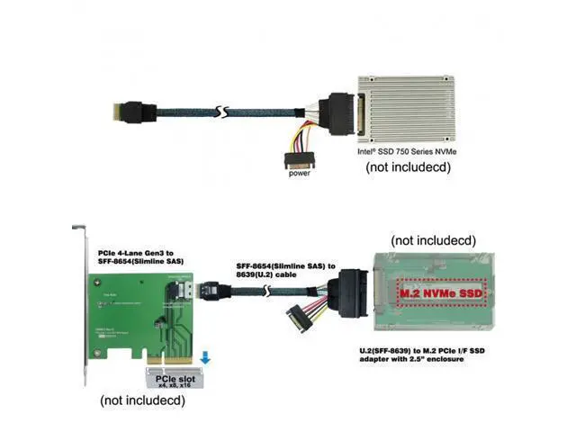 Alt view image 6 of 6 - U.2 U2 SFF-8639 to Slimline SFF-8654 4i NVME PCIe SSD Cable for Mainboard SSD 750 p3600 p3700 M.2