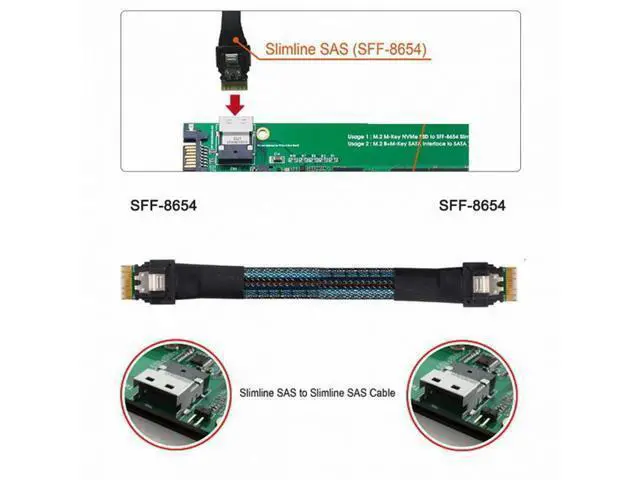 Alt view image 7 of 7 - PCI-E Slimline SAS 4.0 SFF-8654 4i 38pin Host to SFF-8654 Slim SAS Target Cable 50cm SF-100