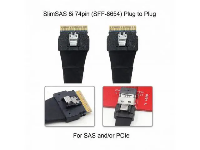 Alt view image 3 of 7 - PCI-E Slimline SAS 4.0 SFF-8654 8i 74pin Host to SFF-8654 74Pin Slim SAS Target Cable 50cm SF-028