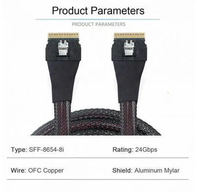 Alt view image 5 of 7 - PCI-E Slimline SAS 4.0 SFF-8654 8i 74pin Host to SFF-8654 74Pin Slim SAS Target Cable 50cm SF-028