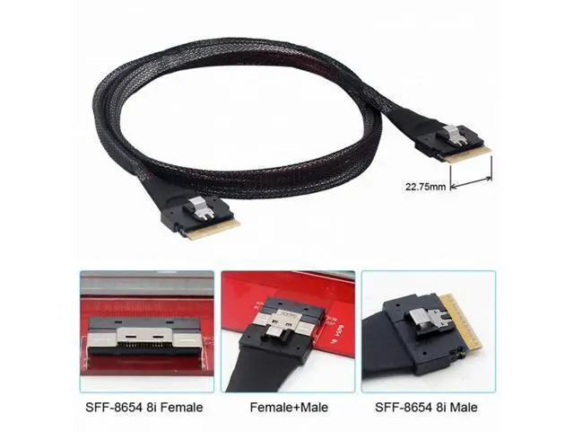 Alt view image 6 of 7 - PCI-E Slimline SAS 4.0 SFF-8654 8i 74pin Host to SFF-8654 74Pin Slim SAS Target Cable 50cm SF-028