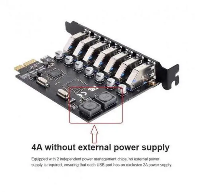Alt view image 5 of 7 - 7 Ports PCI-E to USB 3.0 HUB PCI Express Expansion Card Adapter 5Gbps for Motherboard