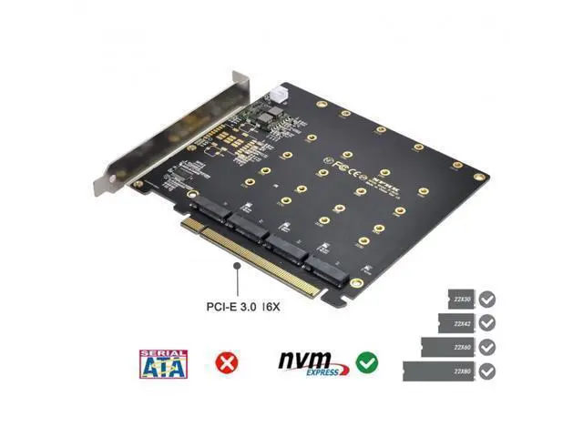 Alt view image 5 of 7 - 4X NVME M.2 AHCI to PCI-E Express 3.0 Gen3 X16 Raid Card with Fan VROC Raid0 Hyper Adapter