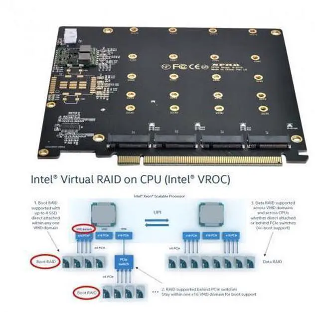 Main image of 4X NVME M.2 AHCI to PCI-E Express 3.0 Gen3 X16 Raid Card with Fan VROC Raid0 Hyper Adapter