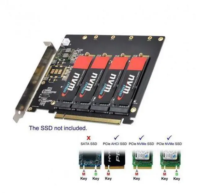 Alt view image 6 of 7 - 4X NVME M.2 AHCI to PCI-E Express 3.0 Gen3 X16 Raid Card with Fan VROC Raid0 Hyper Adapter