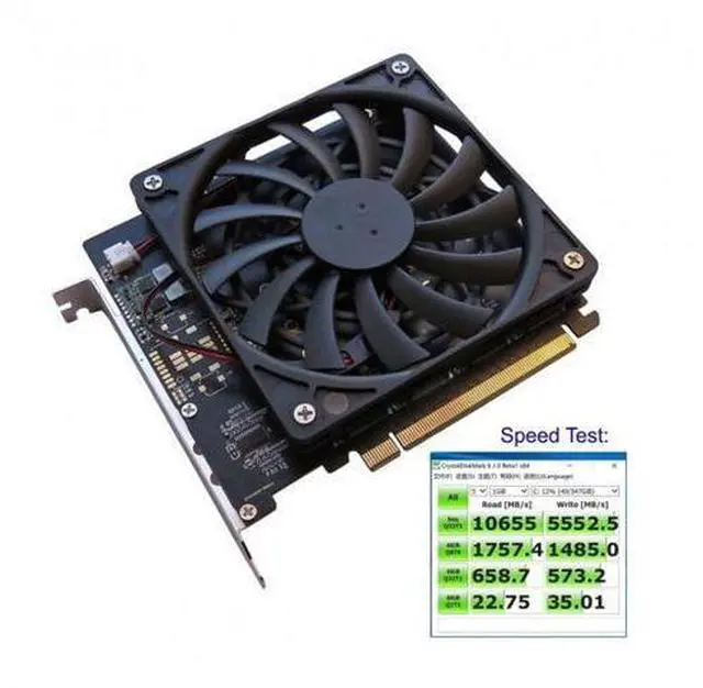 Alt view image 4 of 7 - 4X NVME M.2 AHCI to PCI-E Express 3.0 Gen3 X16 Raid Card with Fan VROC Raid0 Hyper Adapter