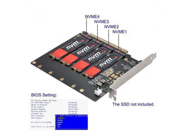 Alt view image 7 of 7 - 4X NVME M.2 AHCI to PCI-E Express 3.0 Gen3 X16 Raid Card with Fan VROC Raid0 Hyper Adapter