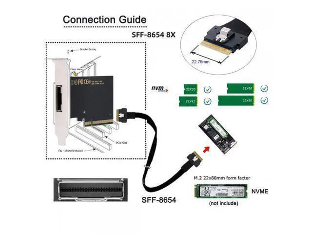 Alt view image 7 of 7 - External Slimline SFF-8654 8X 74Pin to PCIE Express 3.0 PCIE4.0 Raid Card VROC Raid0 Hyper Adapter SA-016-1X