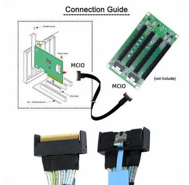 Alt view image 4 of 7 - PCI-E 5.0 Mini Cool Edge IO MCIO STR PCI-E 8i 74Pin Male to MCIO 74Pin Male Extender Cable 50cm SF-063-BK