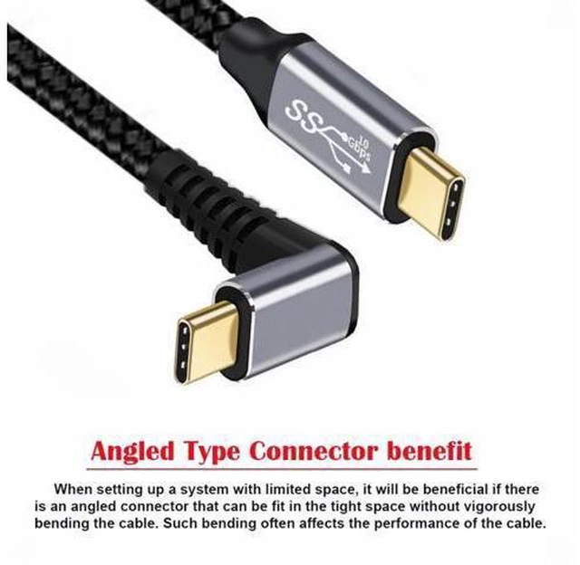 Alt view image 2 of 7 - 90 Degree Up Down Angled Type-C USB-C Male to Male USB3.1 10Gbps 100W Data Cable for Laptop Phone
