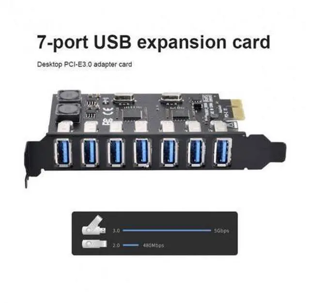 Alt view image 6 of 7 - 7 Ports PCI-E to USB 3.0 HUB PCI Express Expansion Card Adapter 5Gbps for Motherboard