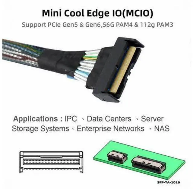 Alt view image 5 of 7 - PCI-E 5.0 Mini Cool Edge IO MCIO STR PCI-E 8i 74Pin Male to MCIO 74Pin Male Extender Cable 50cm SF-063-BK