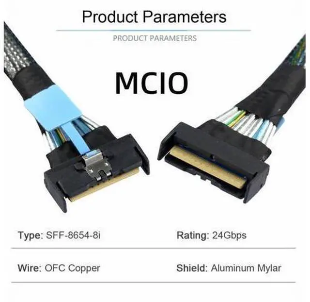 Alt view image 6 of 7 - PCI-E 5.0 Mini Cool Edge IO MCIO STR PCI-E 8i 74Pin Male to MCIO 74Pin Male Extender Cable 50cm SF-063-BK