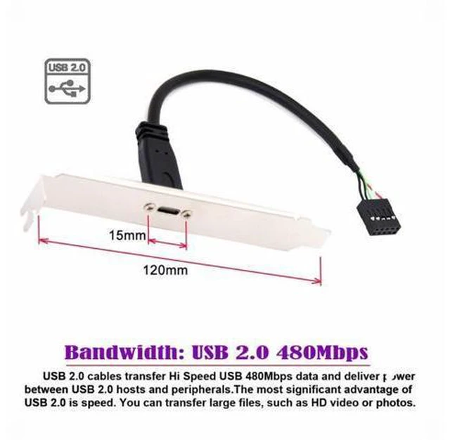 Alt view image 7 of 7 - Single Port USB 3.1 Type-C USB-C Female to USB 2.0 Motherboard 9pin 10pin Header Cable (20cm) with Bracket
