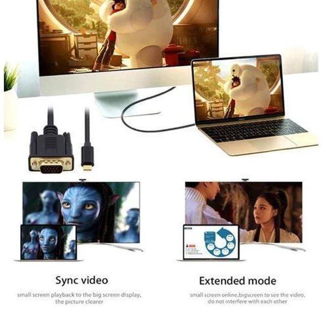 Alt view image 6 of 7 - HKCY USB 3.1 Type C USB-C Source to VGA RGB 1080P Displays Male Monitor Cable for Laptop 1.8m