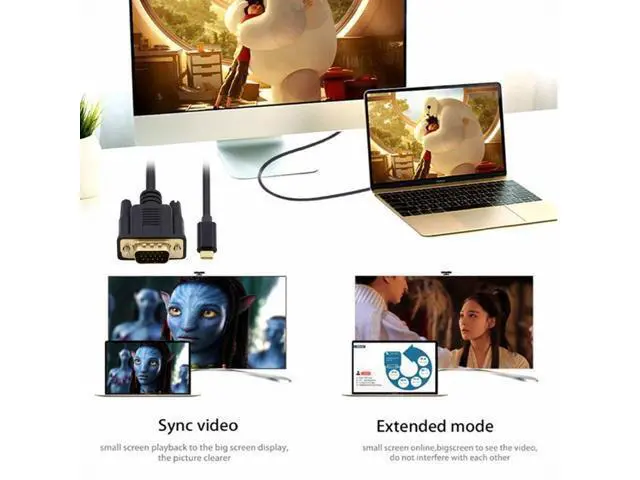 Alt view image 6 of 7 - USB 3.1 Type-C USB-C Source to VGA RGB 1080P Displays Male Monitor Cable for Laptop 1.8m