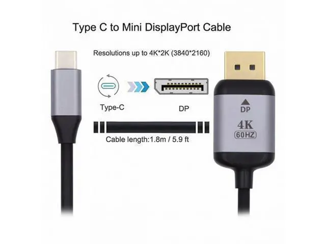 Alt view image 3 of 7 - USB 3.1 Type-C USB-C Source to DisplayPort DP Displays Male 4K Monitor Cable for Laptop 1.8m