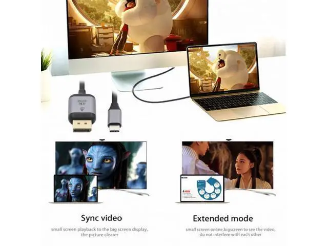 Alt view image 4 of 7 - USB 3.1 Type-C USB-C Source to DisplayPort DP Displays Male 4K Monitor Cable for Laptop 1.8m