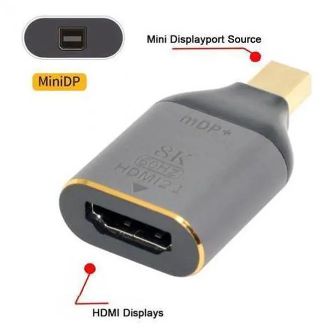 Main image of Mini DisplayPort 1.4 Source to HDMI 2.0 Display 8K 60hz UHD 4K Mini-DP to HDMI Male Monitor Adapter Connector