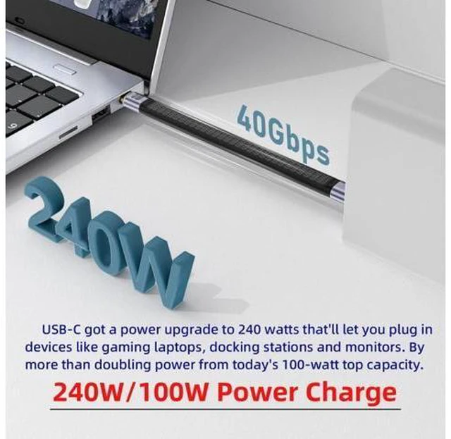 Alt view image 3 of 7 - 240W Type-C USB-C Male to Male USB4 40Gbps 100W 8K Flat Slim FPC Data Cable for Laptop Phone 13cm
