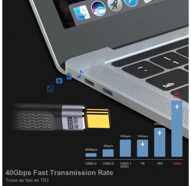 Alt view image 6 of 7 - 240W Type-C USB-C Male to Male USB4 40Gbps 100W 8K Flat Slim FPC Data Cable for Laptop Phone 13cm