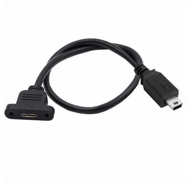Alt view image 2 of 7 - Mini USB 2.0 5Pin Male to Micro 3.0 Type-B Female Screw Mount Type Extension Cable 480Mbps