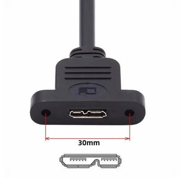 Alt view image 3 of 7 - Mini USB 2.0 5Pin Male to Micro 3.0 Type-B Female Screw Mount Type Extension Cable 480Mbps