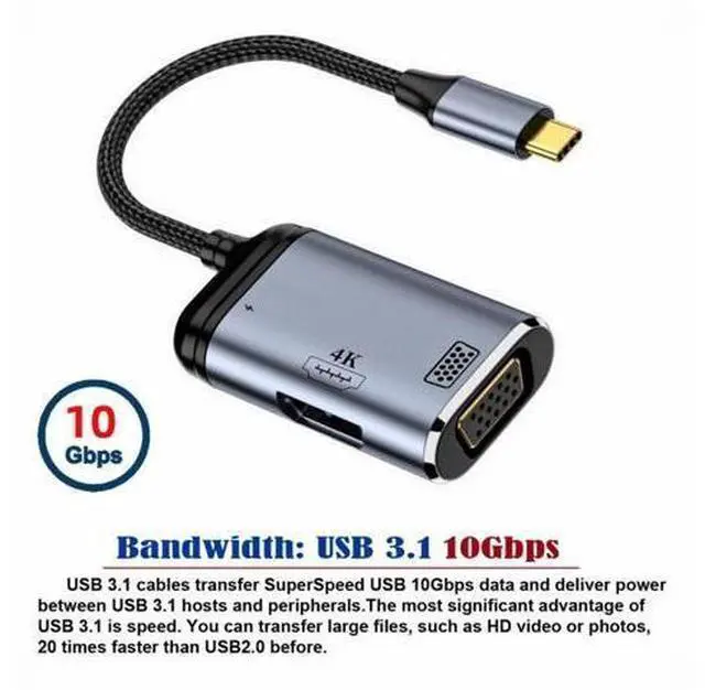 Alt view image 3 of 7 - Type-C USB-C to HDMI VGA Converter HDTV Multiport Displays Adapter 4K 60hz 1080p with Female PD 100W Power Port