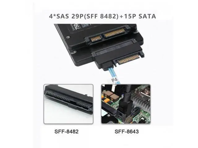 Alt view image 7 of 7 - SM Internal 36 Pin Mini SAS SFF-8087 Host to 4 SFF-8482 Target SAS Hard Disk and SATA Power Cable 50cm