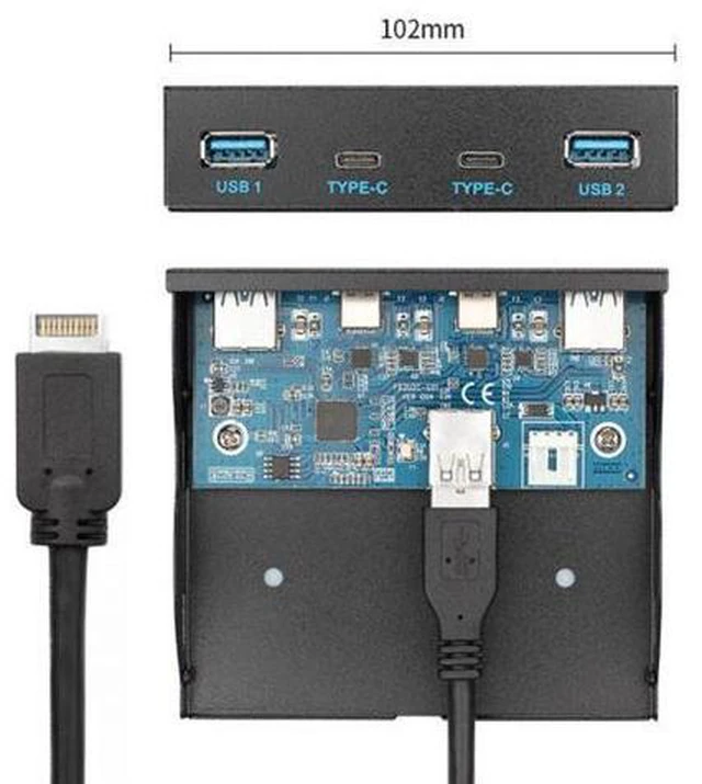 Alt view image 2 of 7 - SM USB 3.1 Front Panel Header to USB-C & USB 3.0 HUB 4 Ports Front Panel Motherboard Cable for 3.5" Floppy Bay