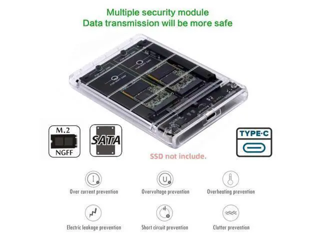 Alt view image 3 of 7 - HKCY Dual NGFF B+M-Key M.2 SSD Card JBOD Raid0 Span Bridge to USB3.0 Type-C USB-C 2.5inch SATA Combo Enclosure