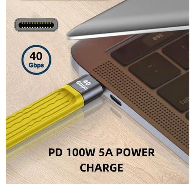 Alt view image 7 of 7 - Yellow Type-C USB-C Male to Male USB4 40Gbps 100W 8K Flat Slim FPC Data Cable for Laptop Phone 13cm