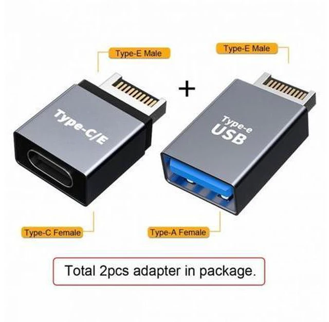 Alt view image 2 of 7 - 2pcs USB 3.1 Front Panel Header Male Type-E to Type-A Type-C USB-C Motherboard Extension Data Adapter