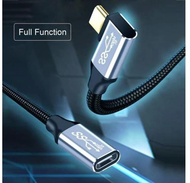 Alt view image 2 of 7 - Left and Right Angled USB-C USB 3.1 Type C Male to Female Extension Data Cable 10Gbps 100W with Sleeve for Laptop