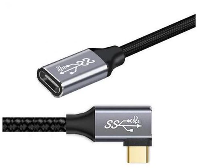 Alt view image 4 of 7 - Left and Right Angled USB-C USB 3.1 Type C Male to Female Extension Data Cable 10Gbps 100W with Sleeve for Laptop