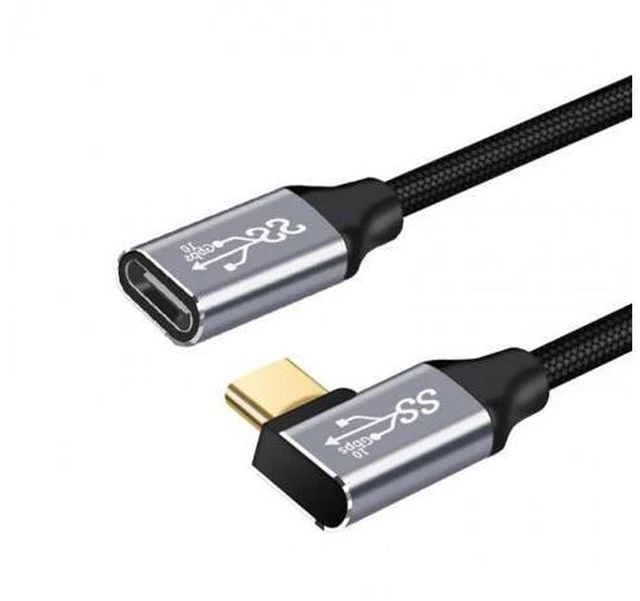 Alt view image 3 of 7 - Left and Right Angled USB-C USB 3.1 Type C Male to Female Extension Data Cable 10Gbps 100W with Sleeve for Laptop