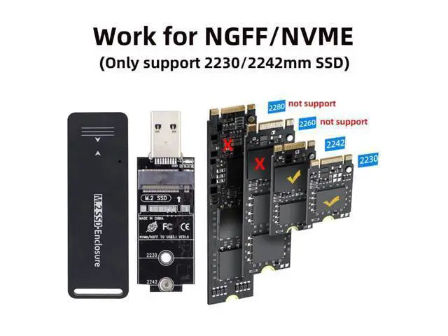 Alt view image 6 of 7 - USB 3.0 to 2230 2242 NVME M-key M.2 NGFF SATA SSD External PCBA Case Adapter RTL9210B Chipset