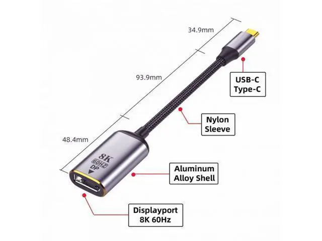 Alt view image 6 of 7 - USB4 Type-C USB-C Source to Displayport DP Female Cable Display 8K 60HZ UHD 4K Monitor Displays